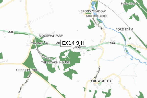 EX14 9JH map - small scale - OS Open Zoomstack (Ordnance Survey)