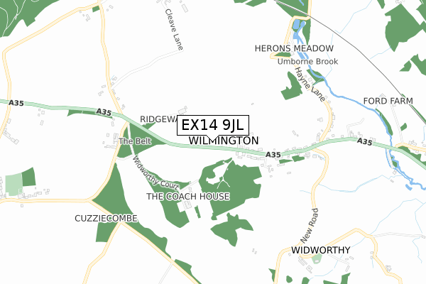 EX14 9JL map - small scale - OS Open Zoomstack (Ordnance Survey)