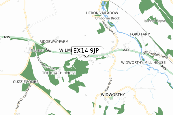 EX14 9JP map - small scale - OS Open Zoomstack (Ordnance Survey)