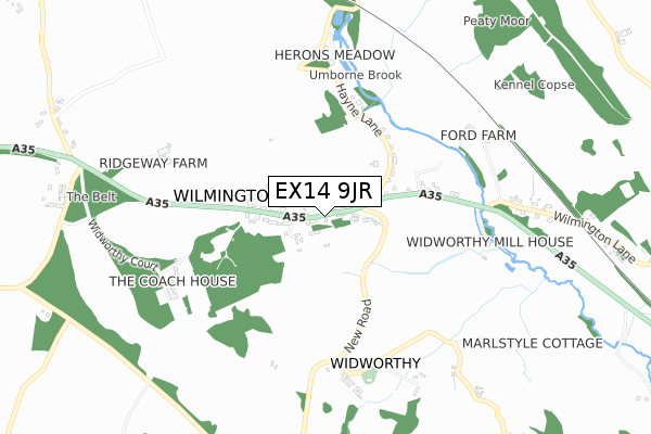 EX14 9JR map - small scale - OS Open Zoomstack (Ordnance Survey)