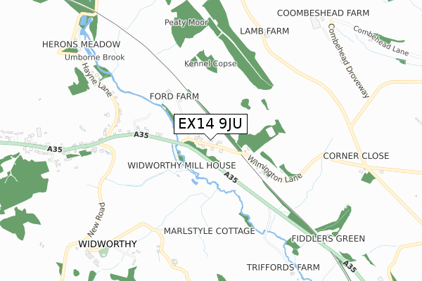 EX14 9JU map - small scale - OS Open Zoomstack (Ordnance Survey)