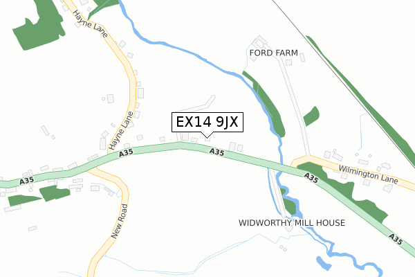 EX14 9JX map - large scale - OS Open Zoomstack (Ordnance Survey)