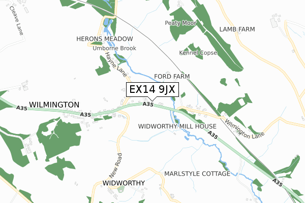 EX14 9JX map - small scale - OS Open Zoomstack (Ordnance Survey)