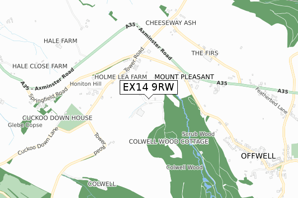 EX14 9RW map - small scale - OS Open Zoomstack (Ordnance Survey)