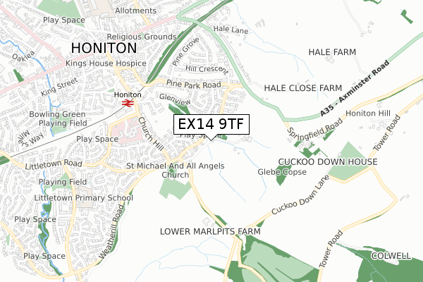 EX14 9TF map - small scale - OS Open Zoomstack (Ordnance Survey)