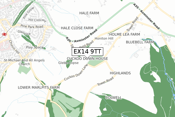 EX14 9TT map - small scale - OS Open Zoomstack (Ordnance Survey)