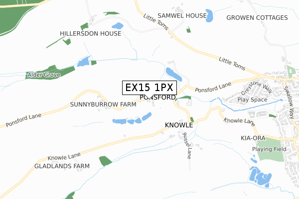 EX15 1PX map - small scale - OS Open Zoomstack (Ordnance Survey)