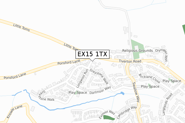 EX15 1TX map - large scale - OS Open Zoomstack (Ordnance Survey)