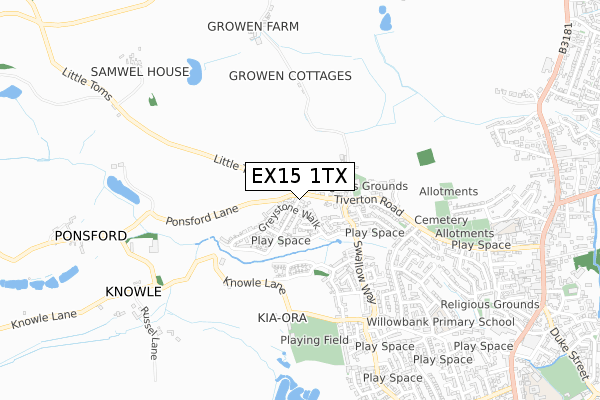 EX15 1TX map - small scale - OS Open Zoomstack (Ordnance Survey)