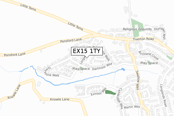 EX15 1TY map - large scale - OS Open Zoomstack (Ordnance Survey)