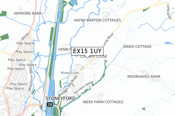 EX15 1UY map - small scale - OS Open Zoomstack (Ordnance Survey)