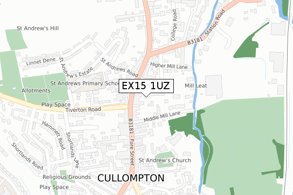 EX15 1UZ map - large scale - OS Open Zoomstack (Ordnance Survey)