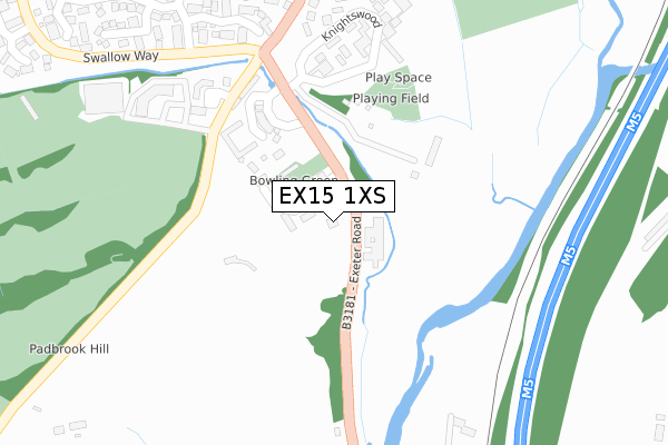 EX15 1XS map - large scale - OS Open Zoomstack (Ordnance Survey)