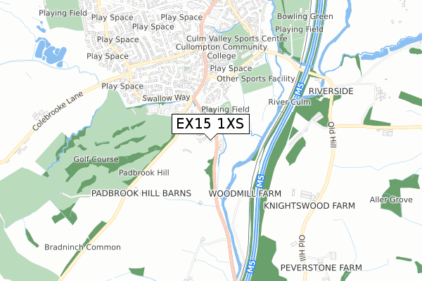 EX15 1XS map - small scale - OS Open Zoomstack (Ordnance Survey)