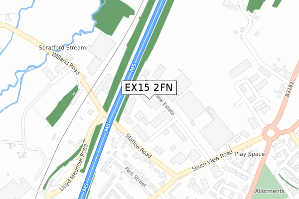 EX15 2FN map - large scale - OS Open Zoomstack (Ordnance Survey)