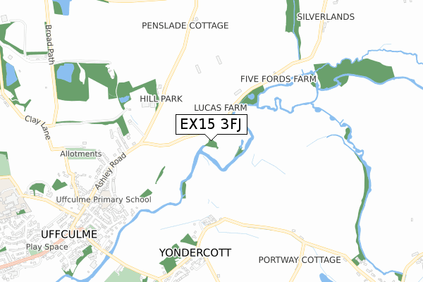 EX15 3FJ map - small scale - OS Open Zoomstack (Ordnance Survey)