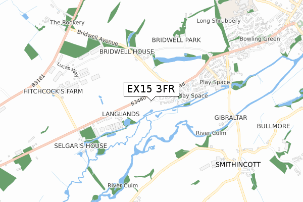 EX15 3FR map - small scale - OS Open Zoomstack (Ordnance Survey)