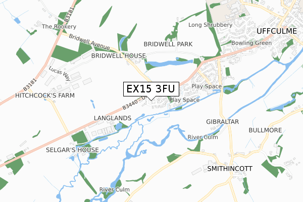 EX15 3FU map - small scale - OS Open Zoomstack (Ordnance Survey)