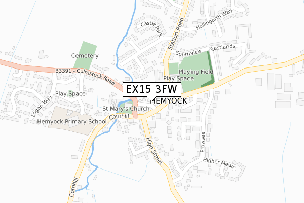 EX15 3FW map - large scale - OS Open Zoomstack (Ordnance Survey)