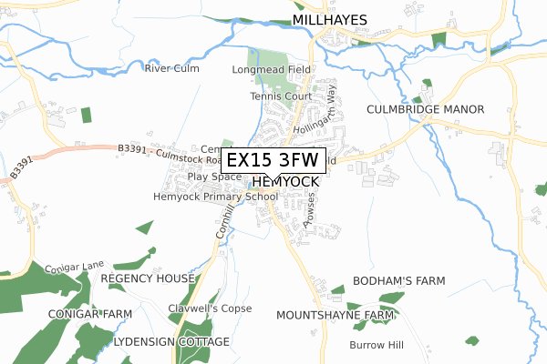 EX15 3FW map - small scale - OS Open Zoomstack (Ordnance Survey)