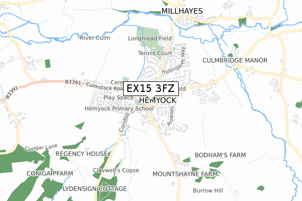 EX15 3FZ map - small scale - OS Open Zoomstack (Ordnance Survey)