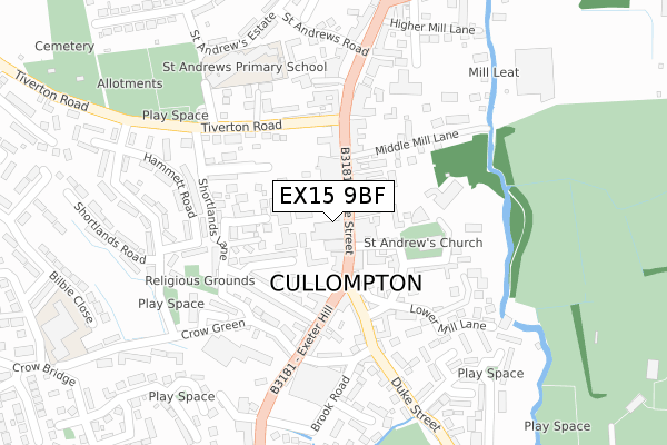 EX15 9BF map - large scale - OS Open Zoomstack (Ordnance Survey)