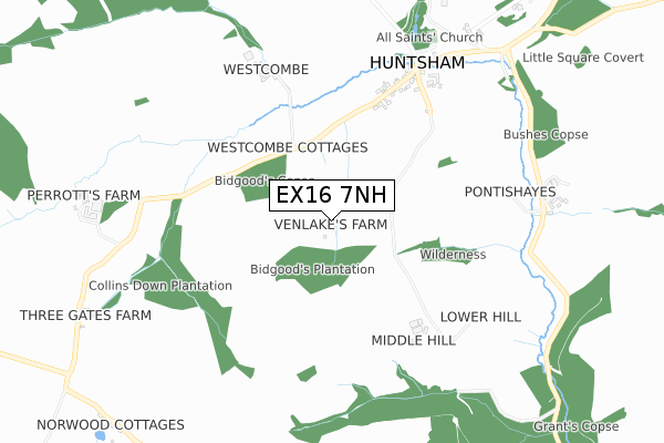 EX16 7NH map - small scale - OS Open Zoomstack (Ordnance Survey)