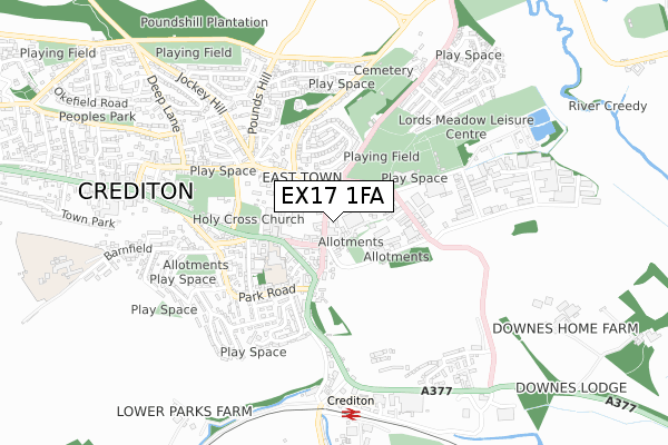 EX17 1FA map - small scale - OS Open Zoomstack (Ordnance Survey)