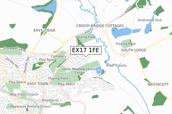 EX17 1FE map - small scale - OS Open Zoomstack (Ordnance Survey)