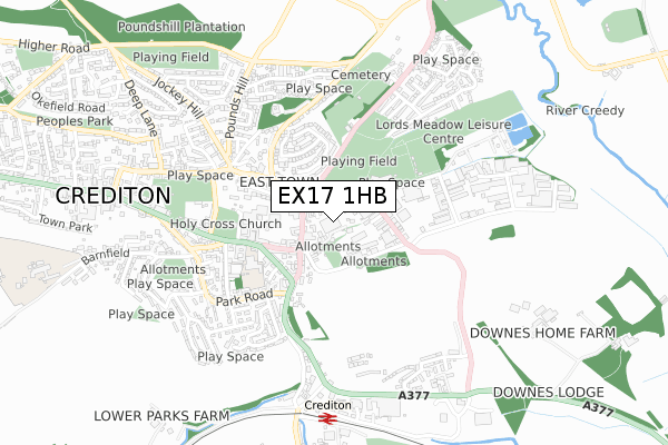 EX17 1HB map - small scale - OS Open Zoomstack (Ordnance Survey)