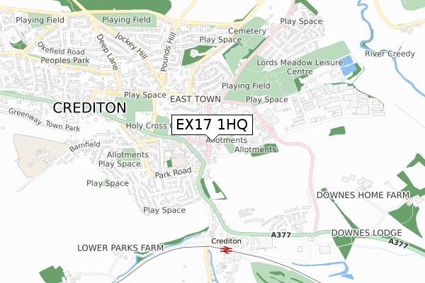 EX17 1HQ map - small scale - OS Open Zoomstack (Ordnance Survey)