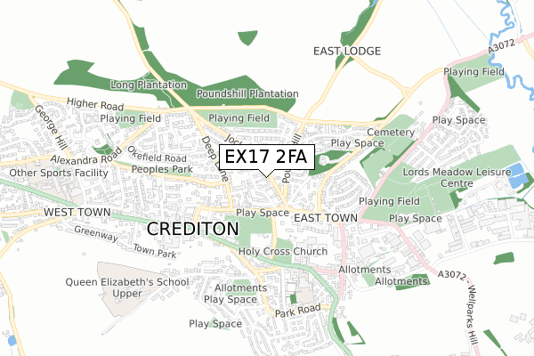 EX17 2FA map - small scale - OS Open Zoomstack (Ordnance Survey)