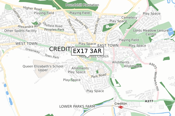 EX17 3AR map - small scale - OS Open Zoomstack (Ordnance Survey)