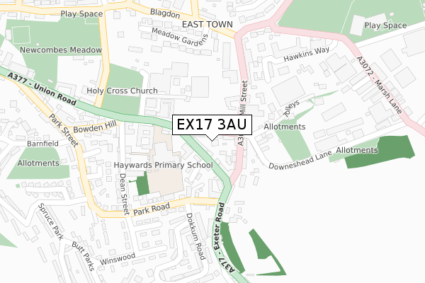 EX17 3AU map - large scale - OS Open Zoomstack (Ordnance Survey)