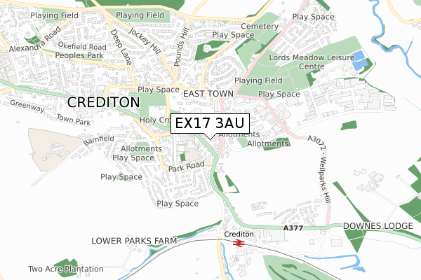 EX17 3AU map - small scale - OS Open Zoomstack (Ordnance Survey)