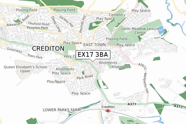 EX17 3BA map - small scale - OS Open Zoomstack (Ordnance Survey)