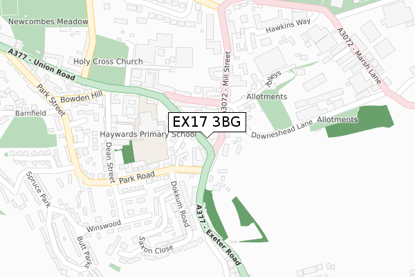 EX17 3BG map - large scale - OS Open Zoomstack (Ordnance Survey)