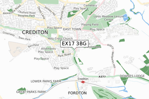 EX17 3BG map - small scale - OS Open Zoomstack (Ordnance Survey)