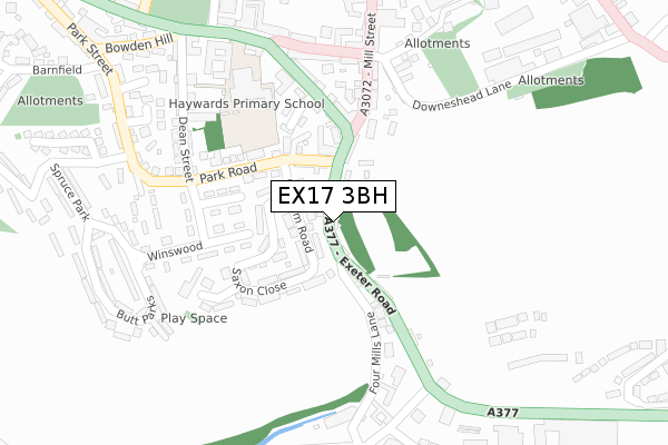 EX17 3BH map - large scale - OS Open Zoomstack (Ordnance Survey)