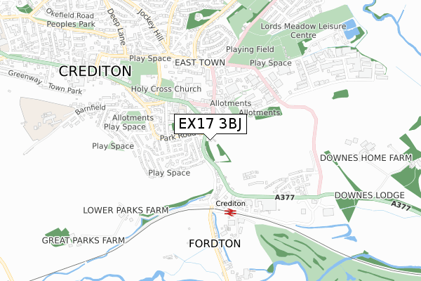 EX17 3BJ map - small scale - OS Open Zoomstack (Ordnance Survey)