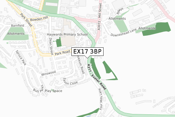 EX17 3BP map - large scale - OS Open Zoomstack (Ordnance Survey)