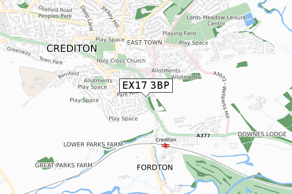 EX17 3BP map - small scale - OS Open Zoomstack (Ordnance Survey)