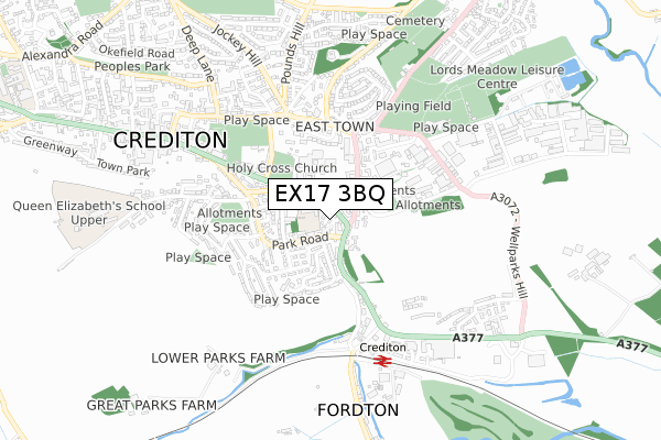 EX17 3BQ map - small scale - OS Open Zoomstack (Ordnance Survey)