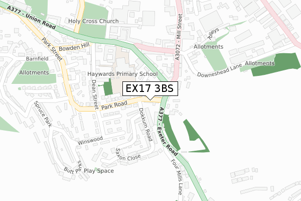 EX17 3BS map - large scale - OS Open Zoomstack (Ordnance Survey)