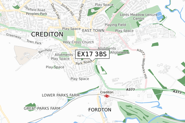 EX17 3BS map - small scale - OS Open Zoomstack (Ordnance Survey)