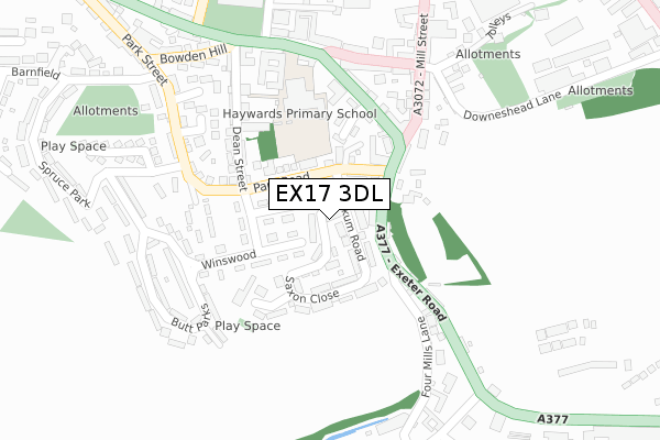 EX17 3DL map - large scale - OS Open Zoomstack (Ordnance Survey)