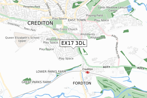 EX17 3DL map - small scale - OS Open Zoomstack (Ordnance Survey)