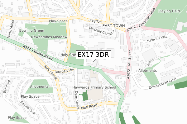 EX17 3DR map - large scale - OS Open Zoomstack (Ordnance Survey)