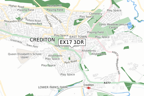 EX17 3DR map - small scale - OS Open Zoomstack (Ordnance Survey)