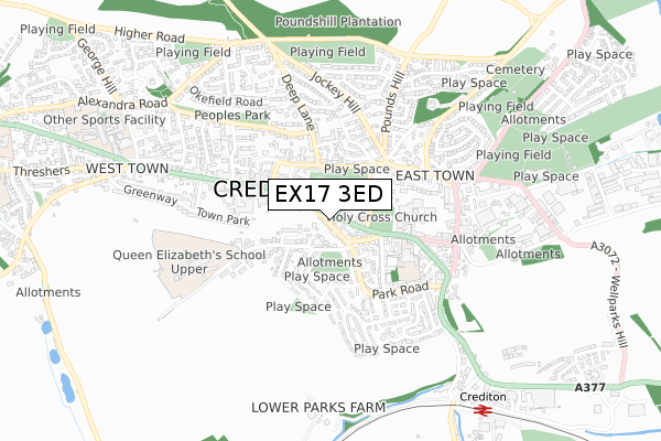 EX17 3ED map - small scale - OS Open Zoomstack (Ordnance Survey)